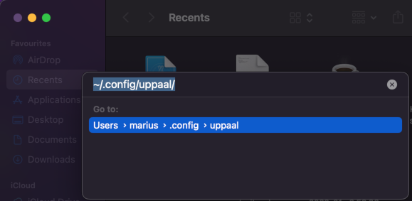 Open UPPAAL Configuration Folder in macOS